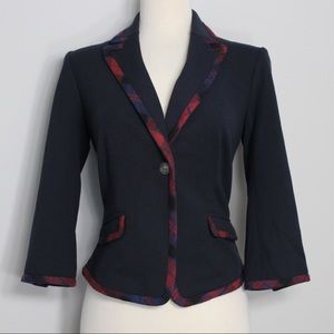❗️FINAL PRICE CLOSET CLOSING Gibson Preppy Navy Plaid Trim Blazer NWOT